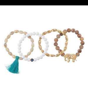 Avon Cream Beaded Bracelets with Gold Elephant Charm